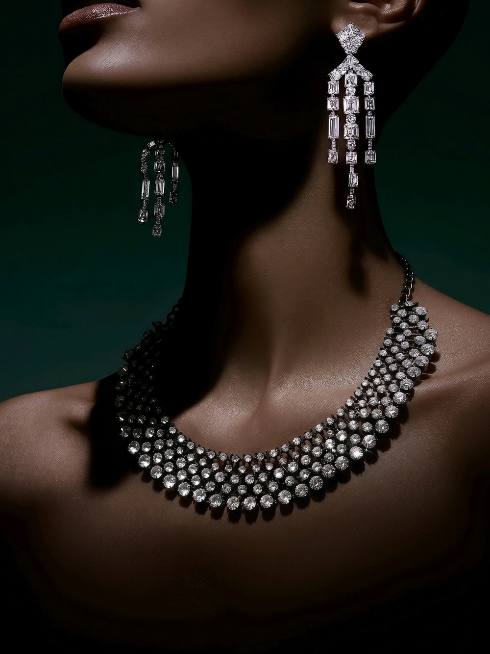 Black Crystal Statement Bib Necklace